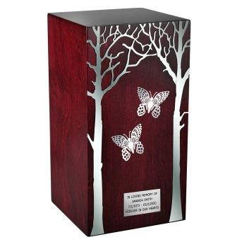 Artistic wooden cremation urn