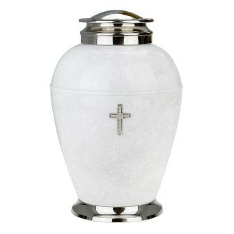 White metal cremation urn