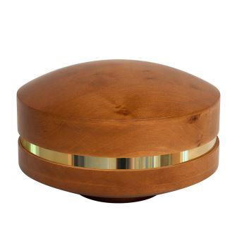 Wooden cremation urn with gold ring