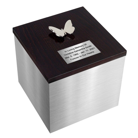 silver urn, butterfly urn