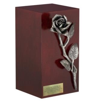 mahogany urn with rose